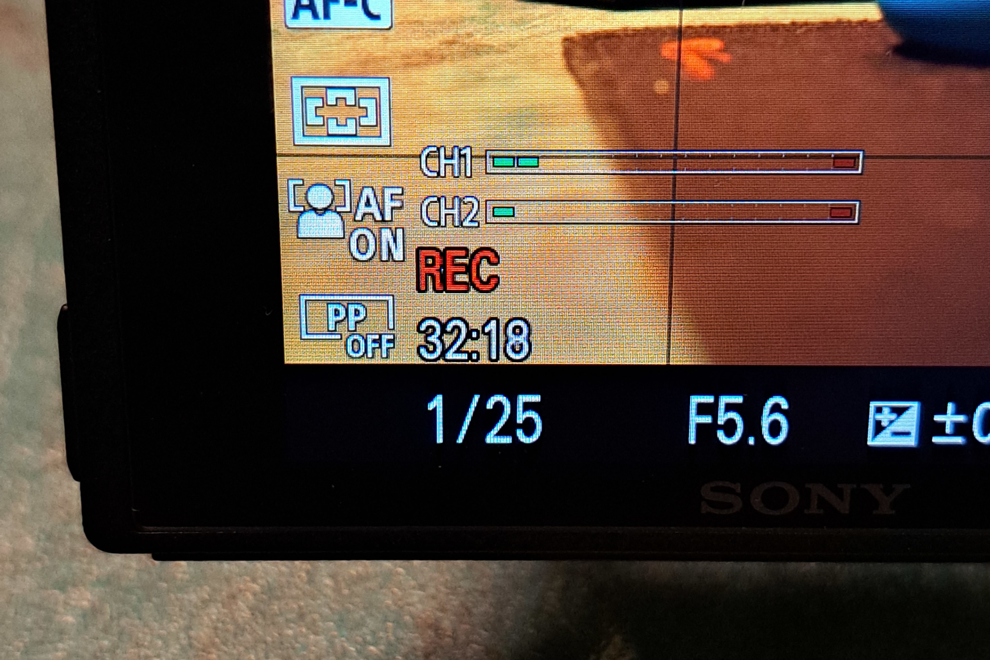 Photo of the camera screen with recording time indication